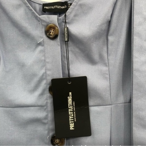 Pretty Little Thing Blue Button Front Mini Dress Size 10 - Picture 7 of 11